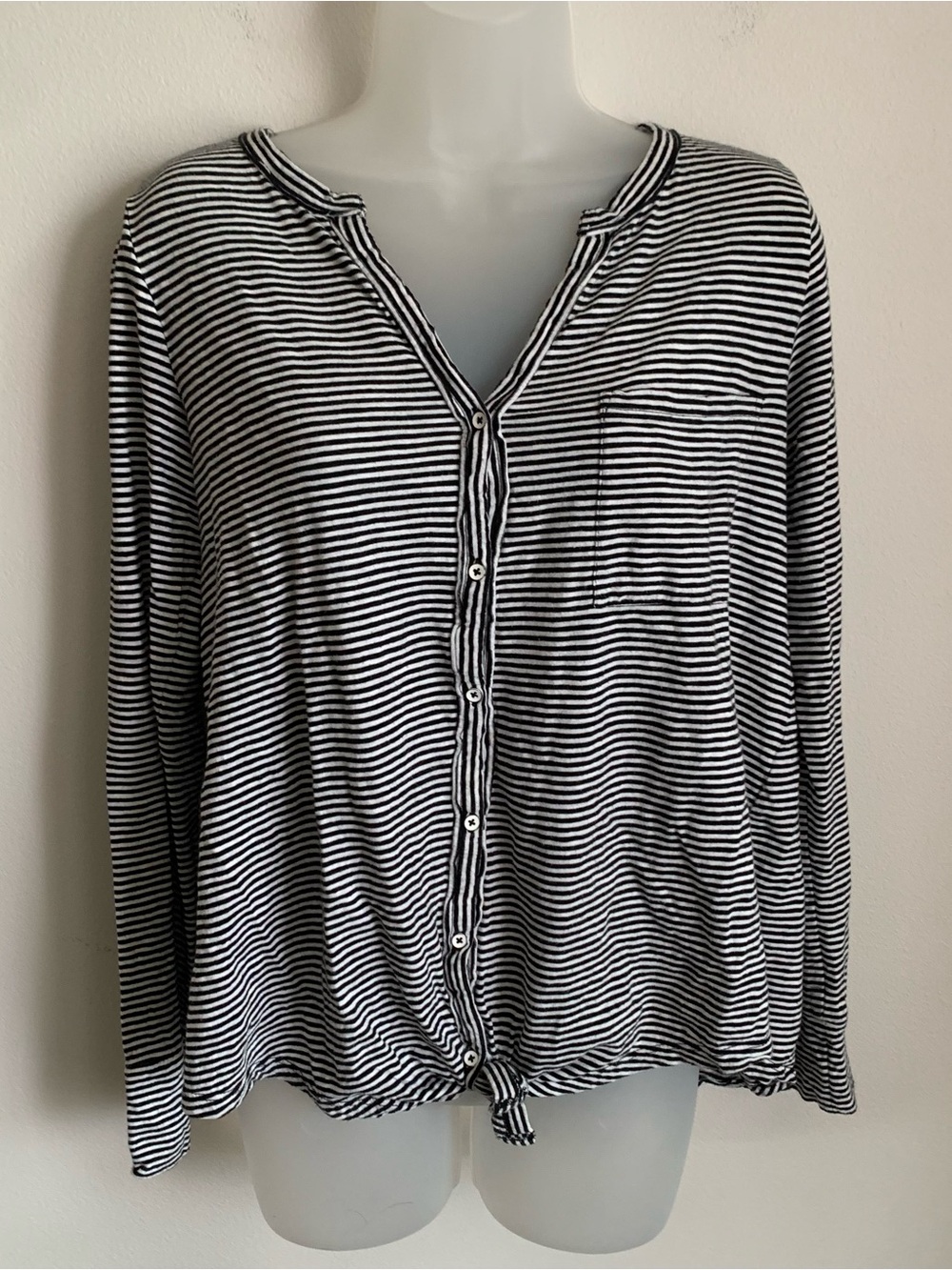 Caslon Black & White Striped Button-Down Tie-Hem Top